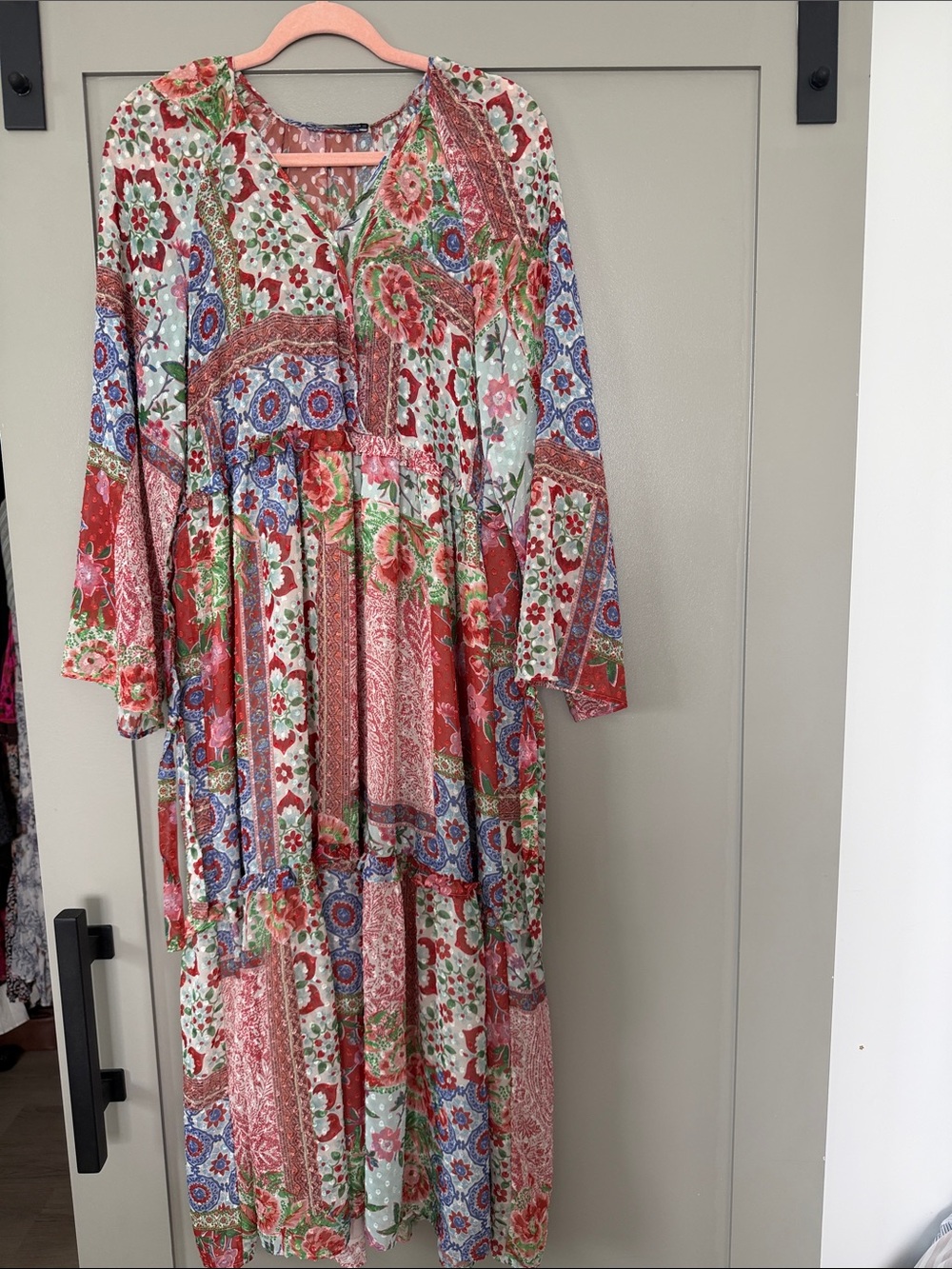 Zara Multicolor Floral Patchwork Maxi Dress - Red, Blue, Green